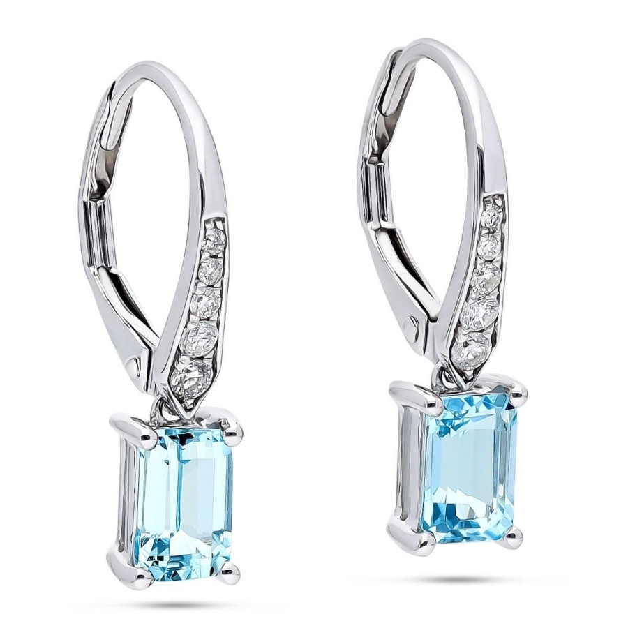 Gem Shopping Cirari Couture Aquamarine And Diamond Lever Back Earrings In 14K | Aquamarine