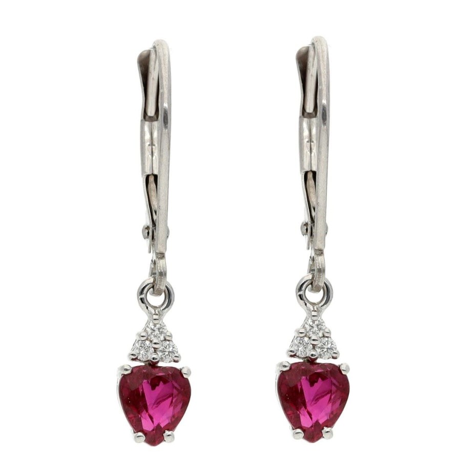 Gem Shopping Ruby And Diamond Drop Earrings In 14K White Gold | Ruby