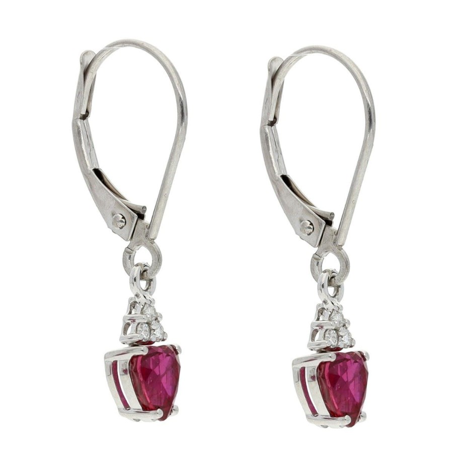 Gem Shopping Ruby And Diamond Drop Earrings In 14K White Gold | Ruby