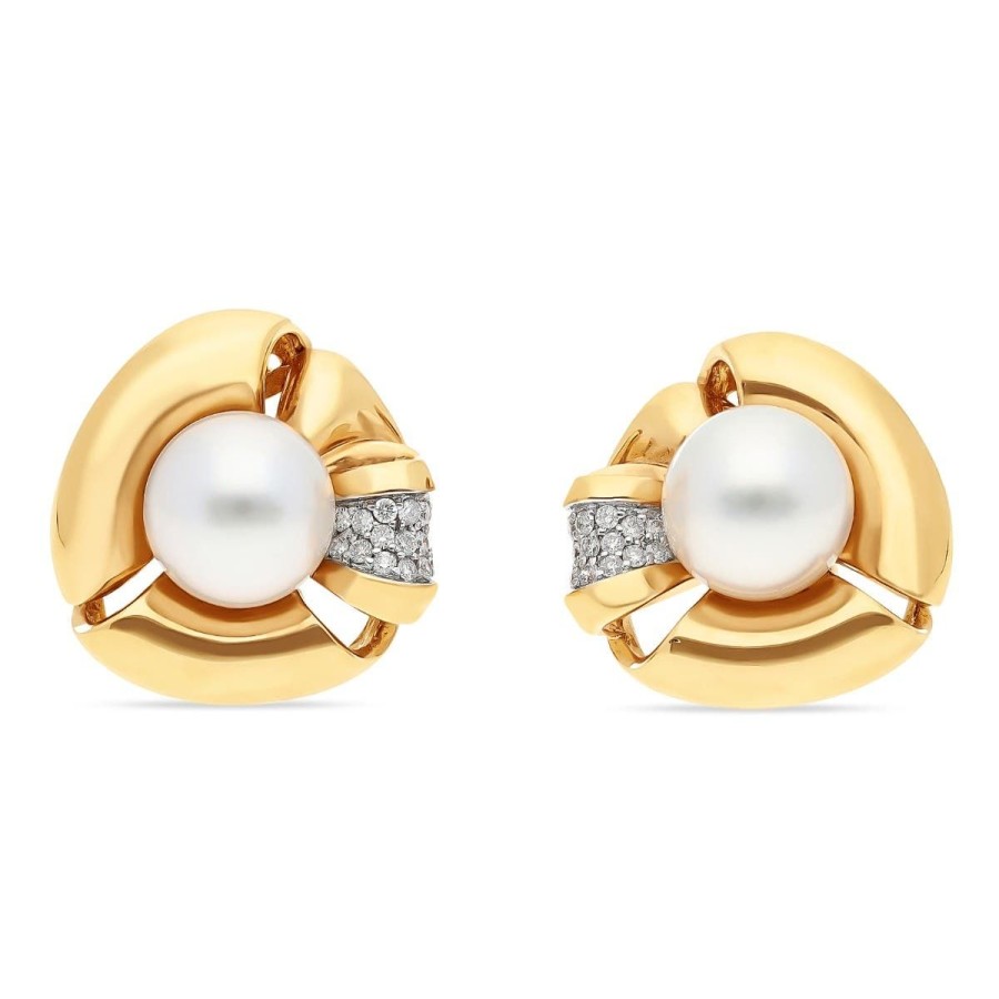 Gem Shopping Pearl And Diamond Earrings In 18K Rose Gold | Pearl