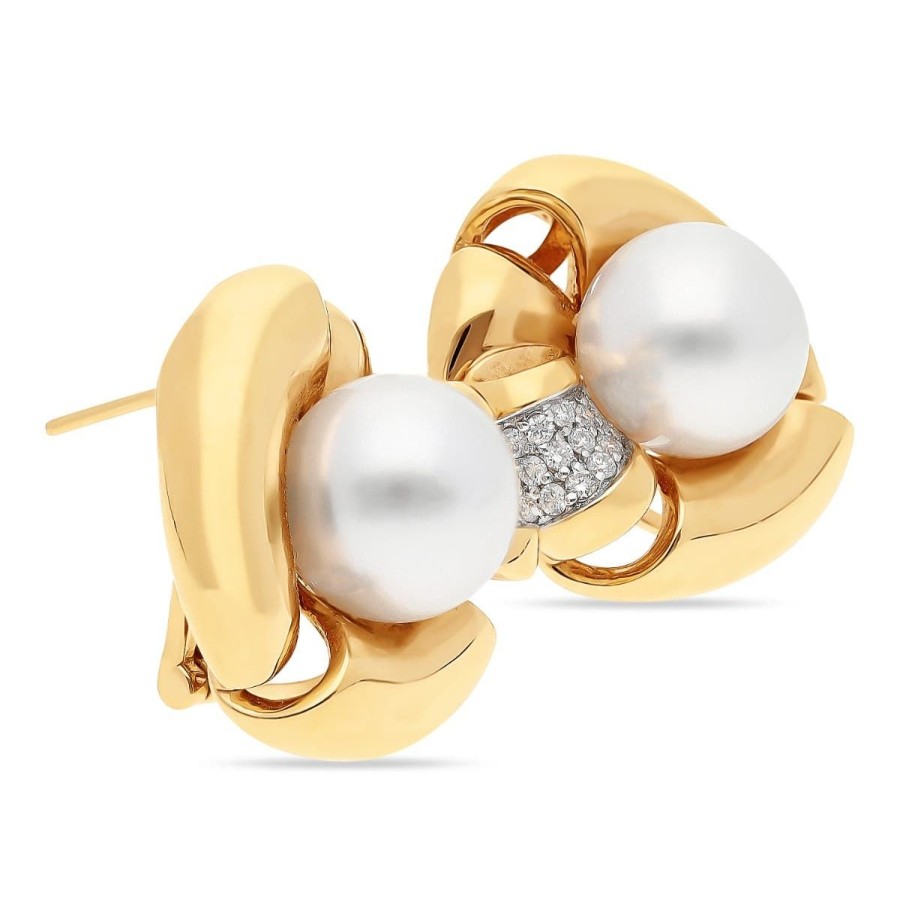 Gem Shopping Pearl And Diamond Earrings In 18K Rose Gold | Pearl