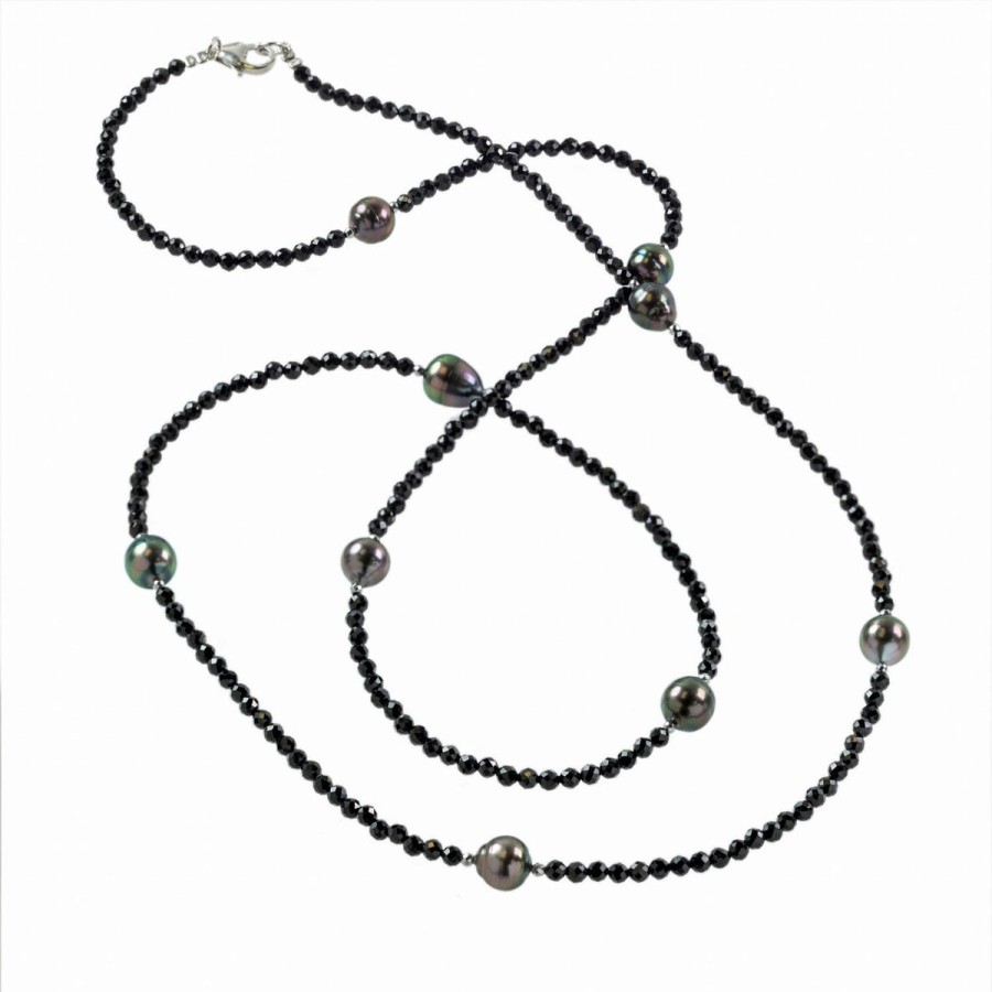 Gem Shopping Tahitian Cultured Pearl And Spinel Necklace In Sterling Silver | Pearl