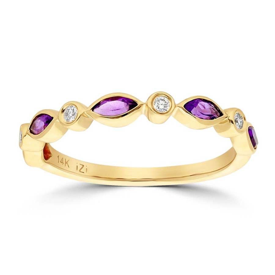 Gem Shopping Amethyst And Diamond Band Ring In 14K | Amethyst