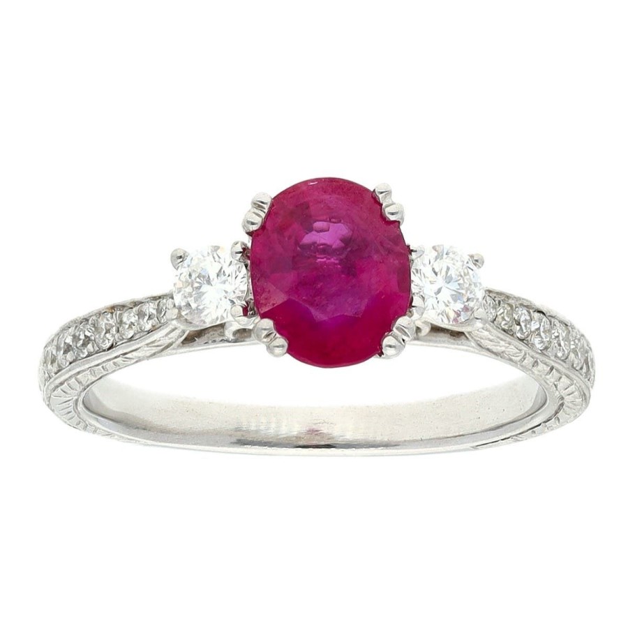 Gem Shopping Oval Ruby And Diamond Ring In 14K White Gold | Ruby