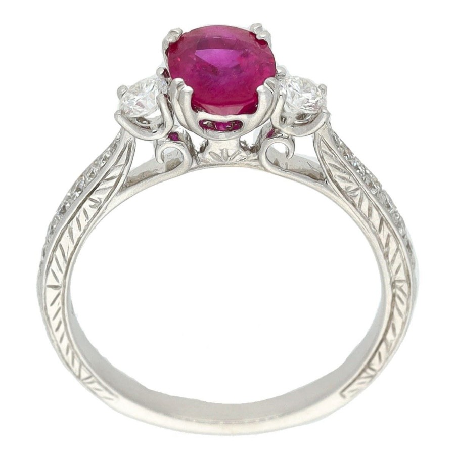 Gem Shopping Oval Ruby And Diamond Ring In 14K White Gold | Ruby