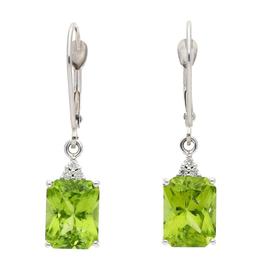 Gem Shopping Pakistani Peridot And Diamond Drop Earrings In 14K White Gold | Peridot