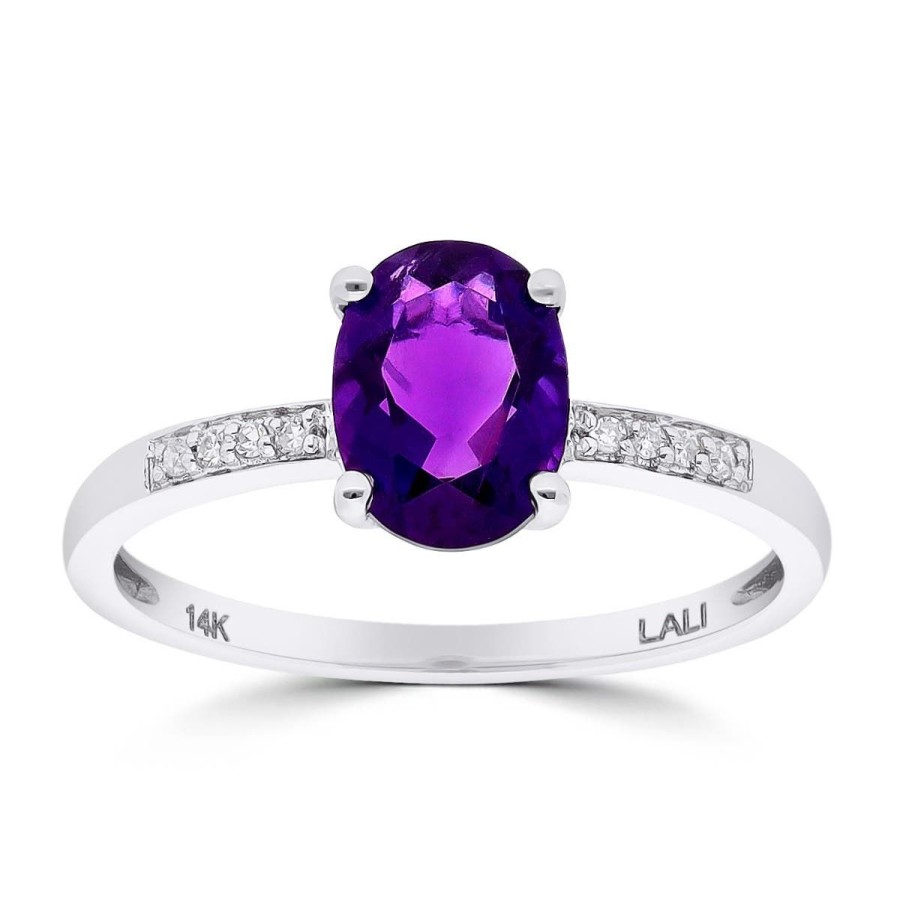 Gem Shopping Lali Jewels Amethyst And Diamond Ring In 14K White Gold | Amethyst