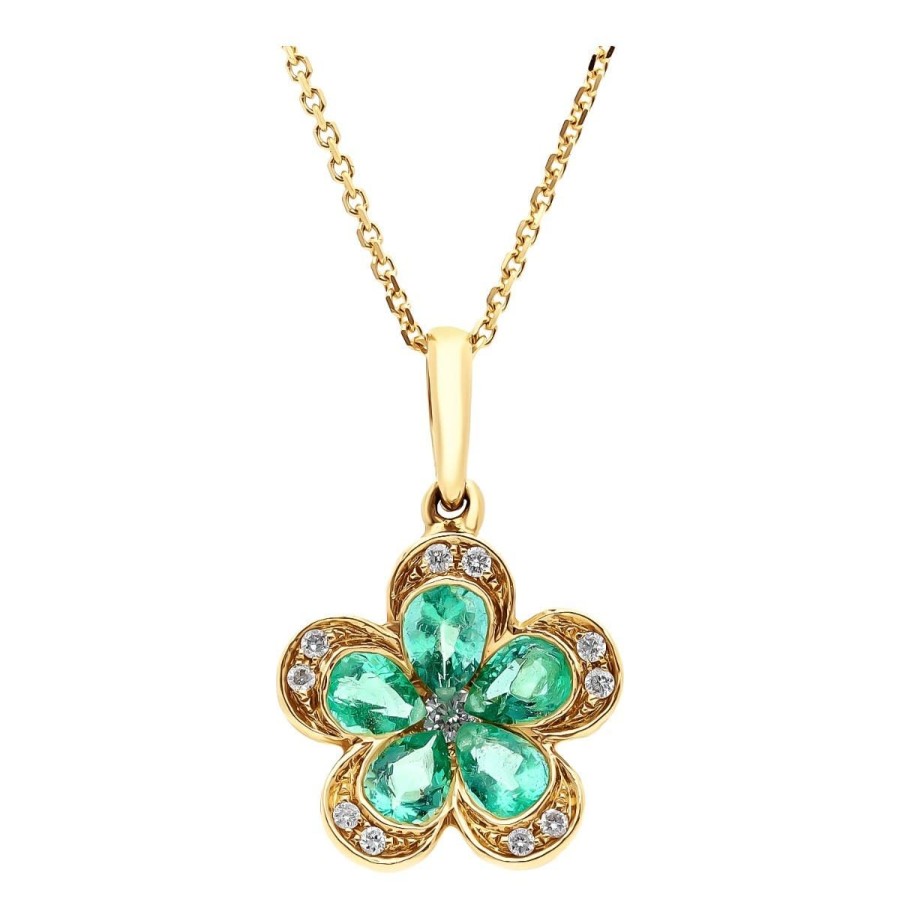 Gem Shopping Emerald And Diamond Clover Pendant In 14K | Emerald