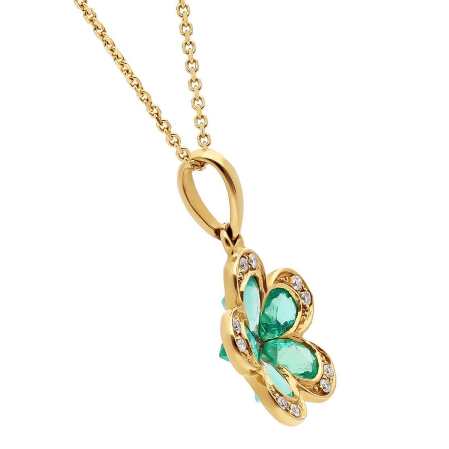 Gem Shopping Emerald And Diamond Clover Pendant In 14K | Emerald