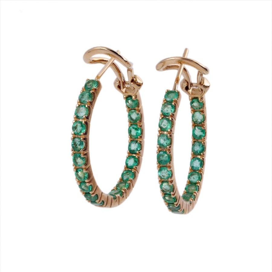 Gem Shopping Emerald Hoop Earrings In 14K Yellow Gold | Emerald