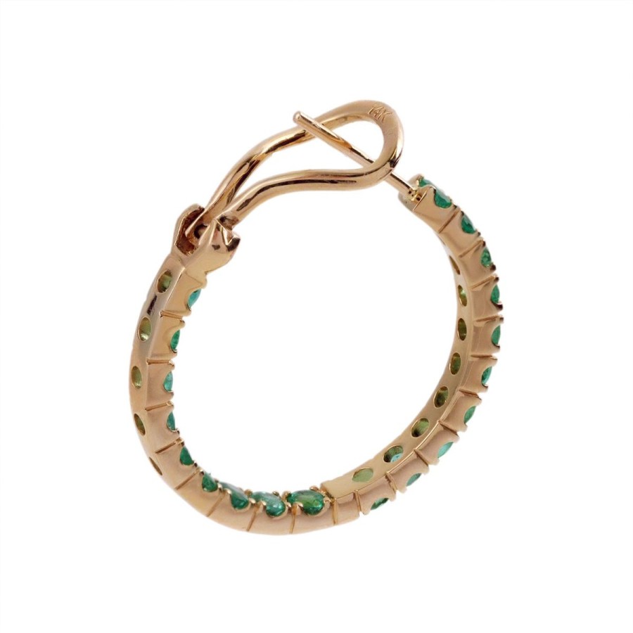 Gem Shopping Emerald Hoop Earrings In 14K Yellow Gold | Emerald