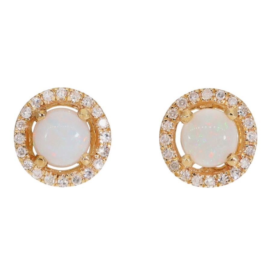 Gem Shopping Lali Jewels Australian Opal And Diamond Stud Earrings In 14K Yellow Gold | Opal