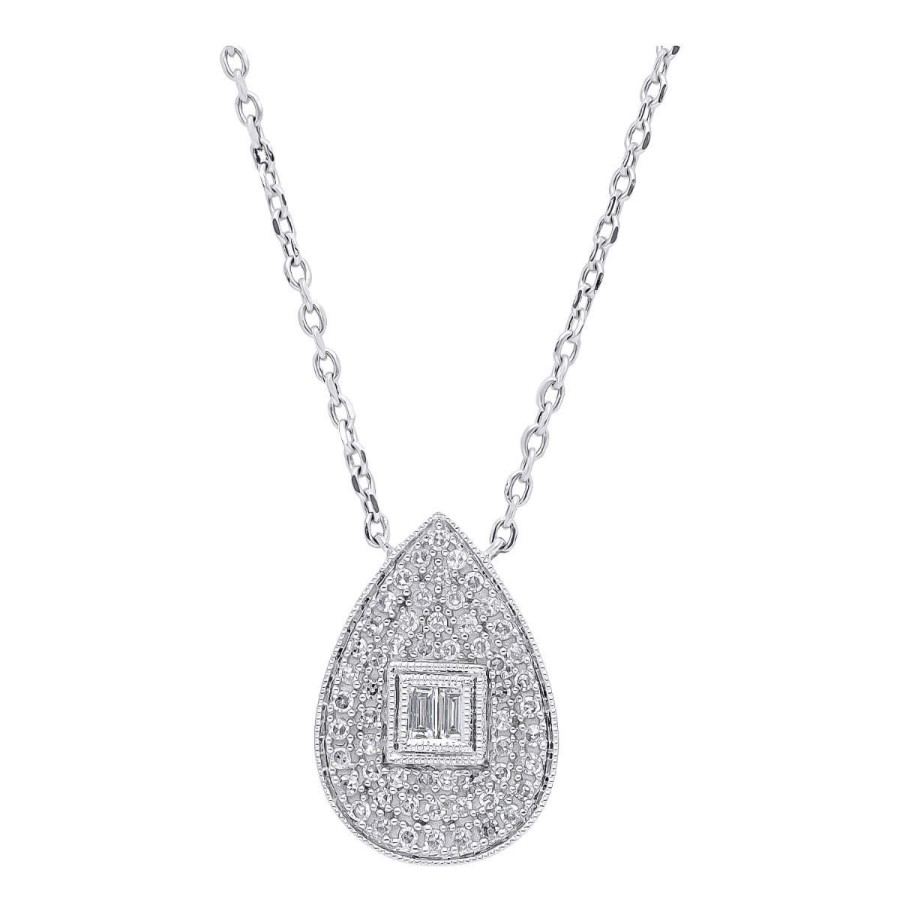 Gem Shopping Diamond Pear Cluster Necklace In 14K White Gold | Diamond