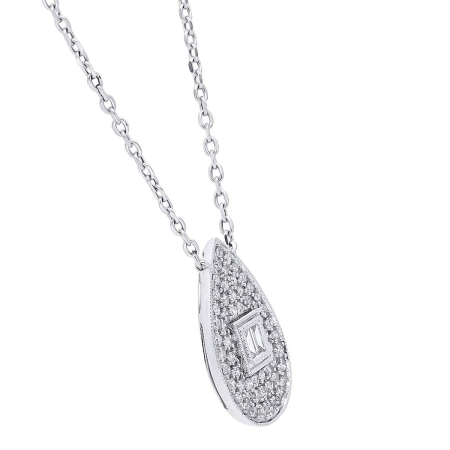 Gem Shopping Diamond Pear Cluster Necklace In 14K White Gold | Diamond