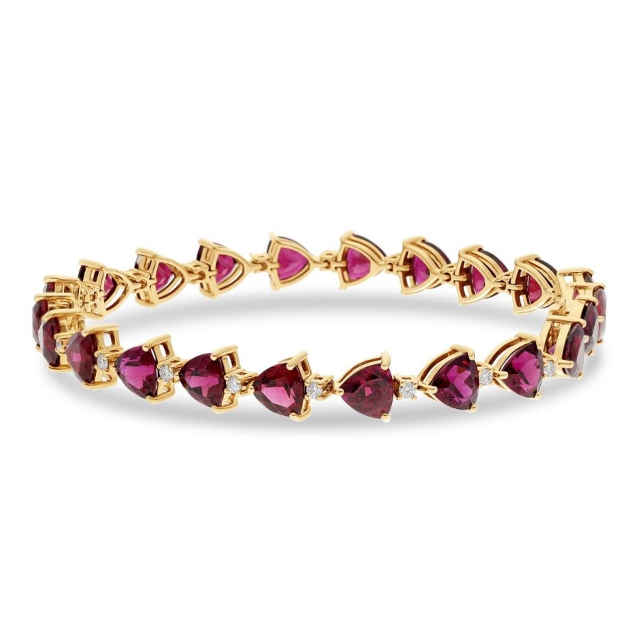 Gem Shopping Garnet And Diamond Bracelet In 14K Yellow Gold | Garnet