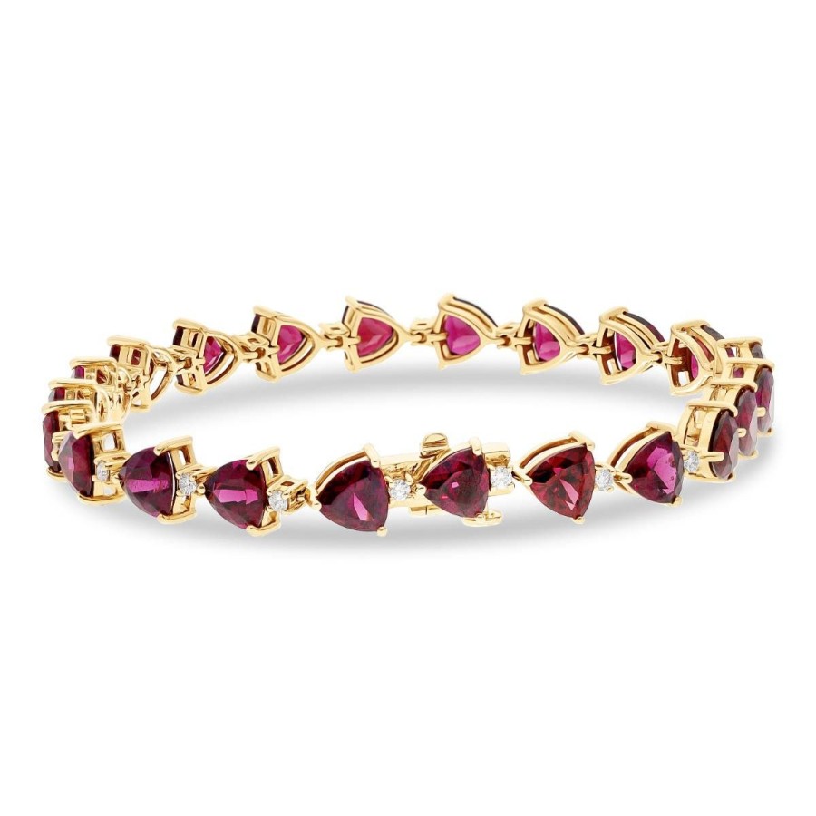 Gem Shopping Garnet And Diamond Bracelet In 14K Yellow Gold | Garnet