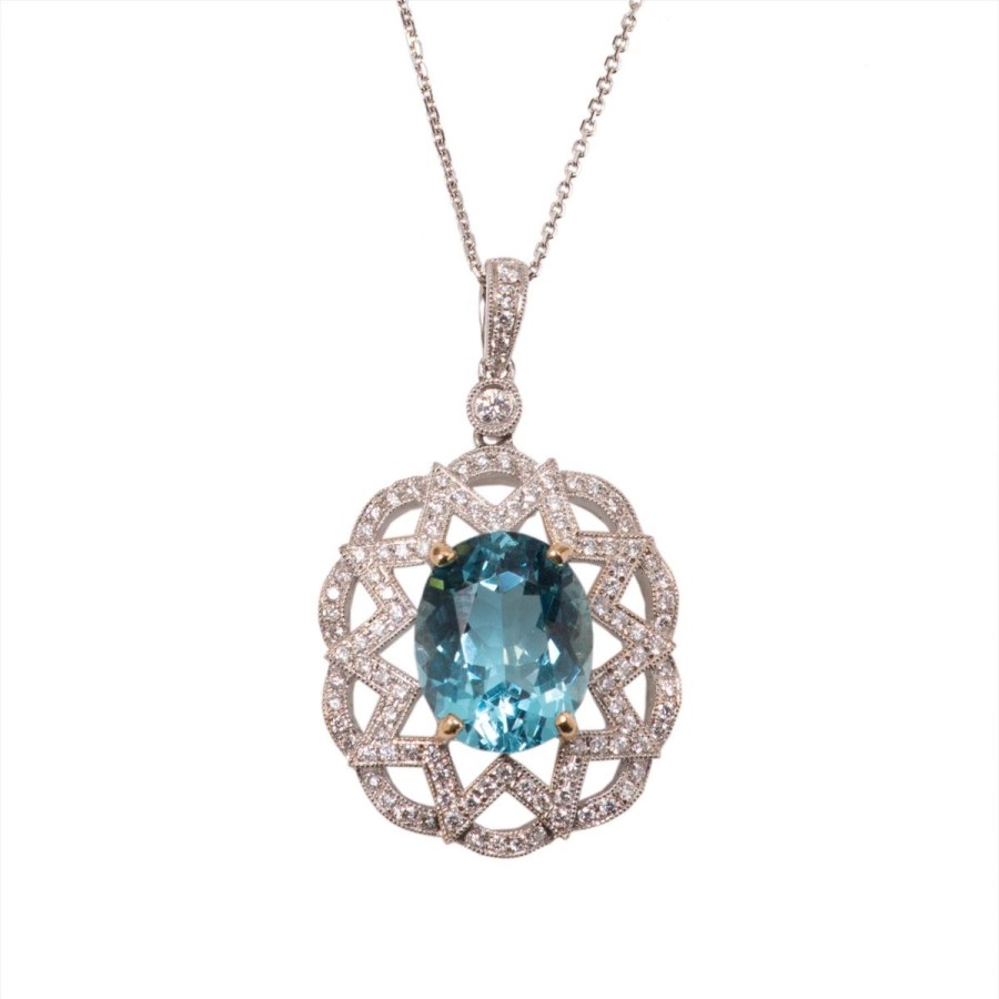 Gem Shopping Aquamarine And Diamond Pendant In 18K White Gold | Aquamarine