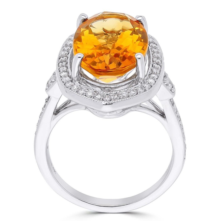 Gem Shopping Citrine And Diamond Halo Ring In 14K White Gold | Citrine