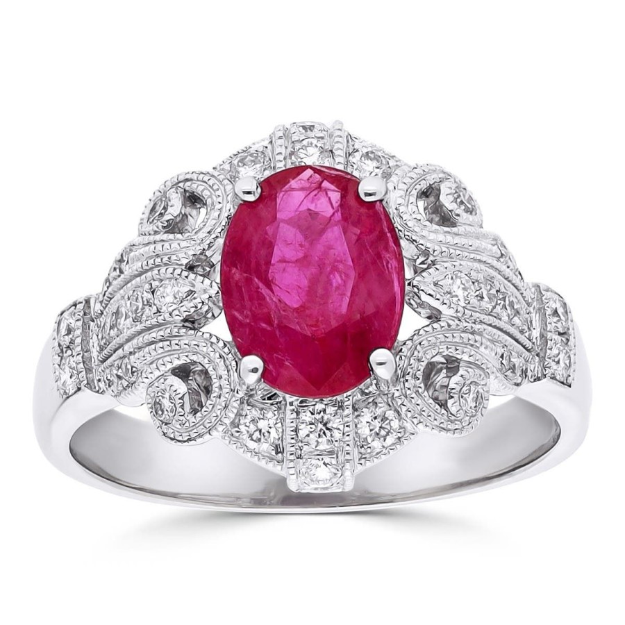 Gem Shopping Ruby And Diamond Ring In 14K White Gold | Ruby