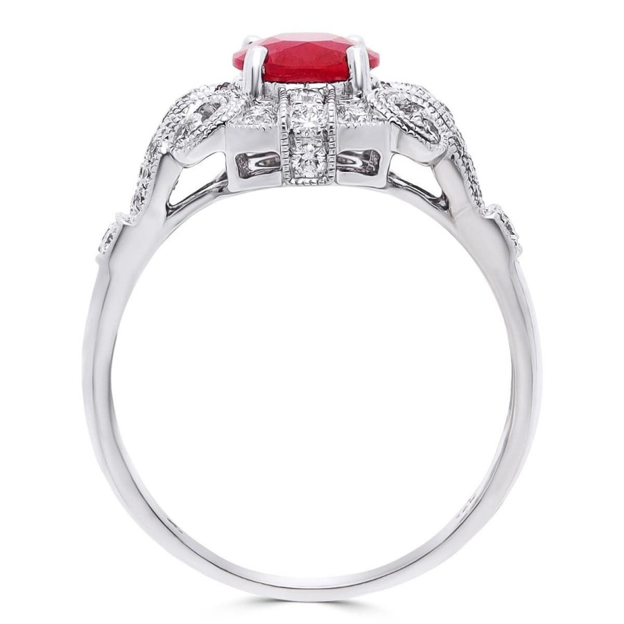 Gem Shopping Ruby And Diamond Ring In 14K White Gold | Ruby