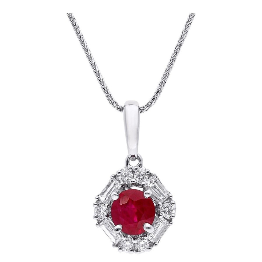 Gem Shopping Ruby And Diamond Pendant In 18K White Gold | Ruby