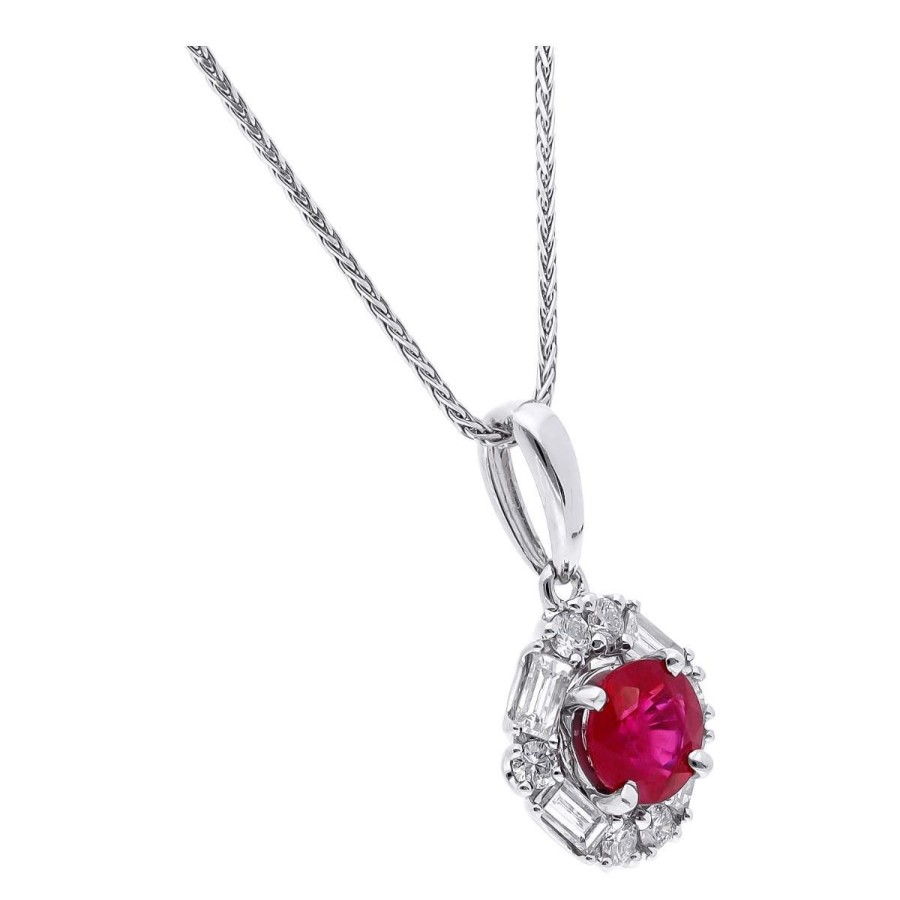 Gem Shopping Ruby And Diamond Pendant In 18K White Gold | Ruby