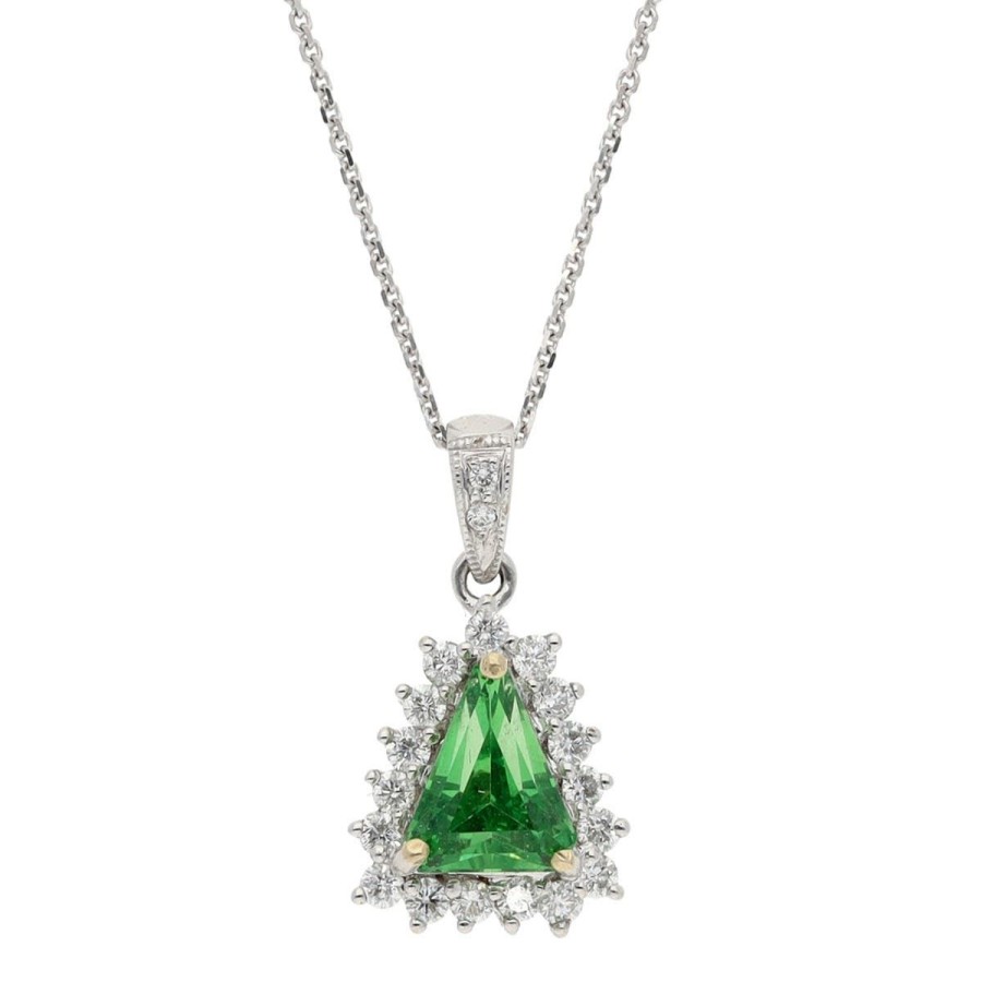 Gem Shopping Tsavorite Garnet And Diamond Pendant In 18K White Gold | Garnet