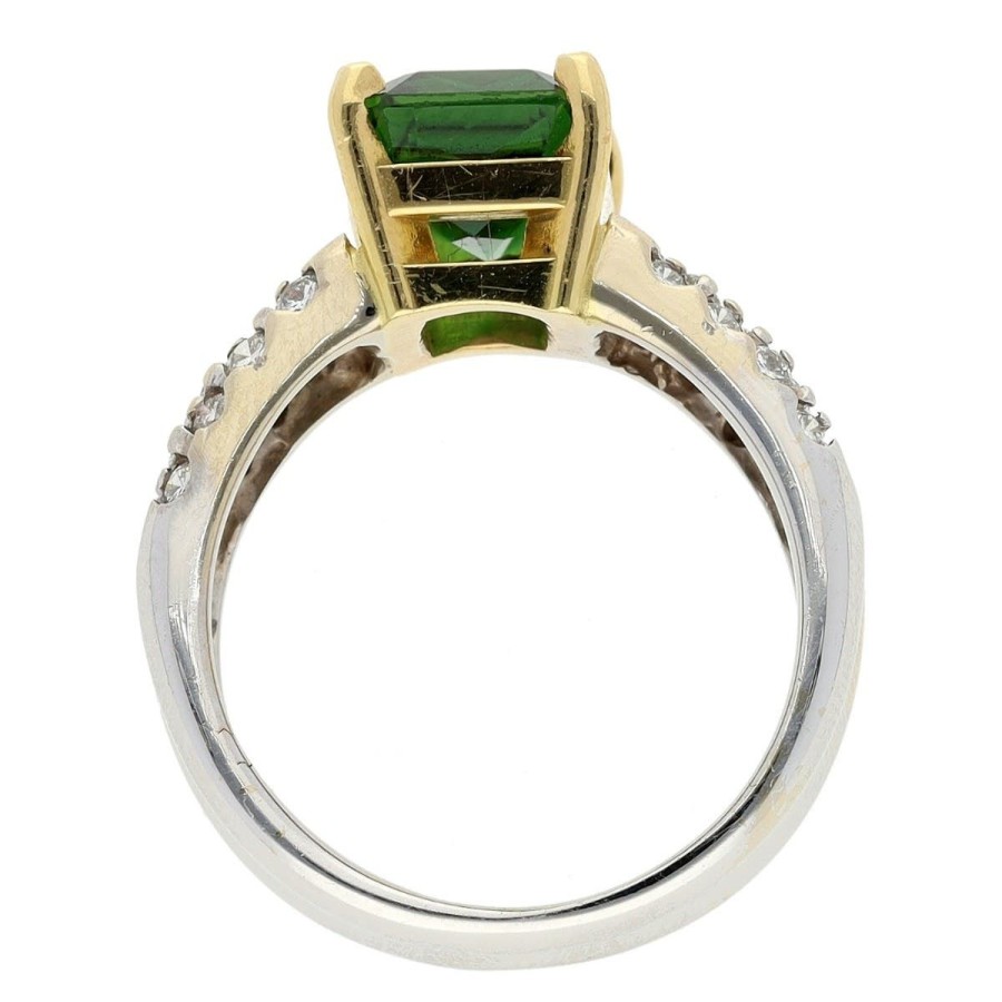 Gem Shopping Emerald Cut Chrome Tourmaline And Diamond Cluster Ring In 18K Gold | Emerald