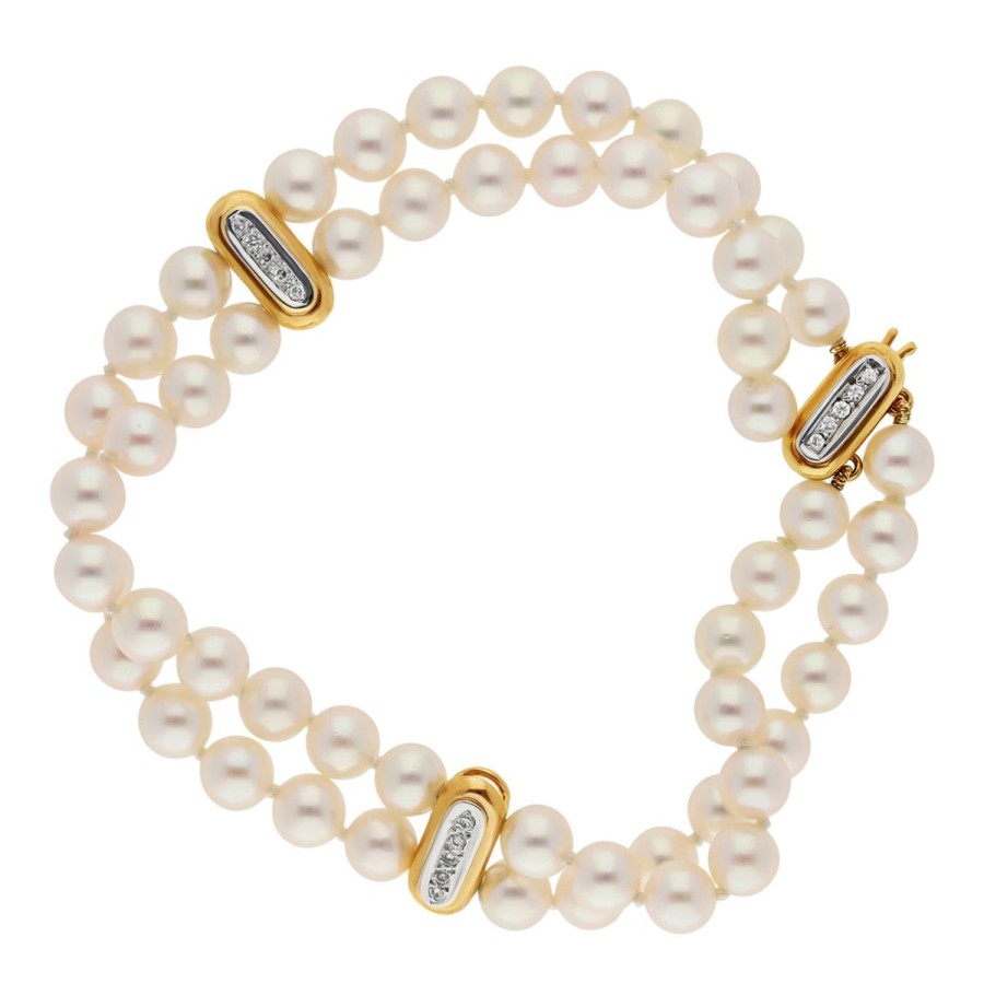 Gem Shopping Cut By Ben Akoya Pearl And Diamond Bracelet In 14K | Pearl