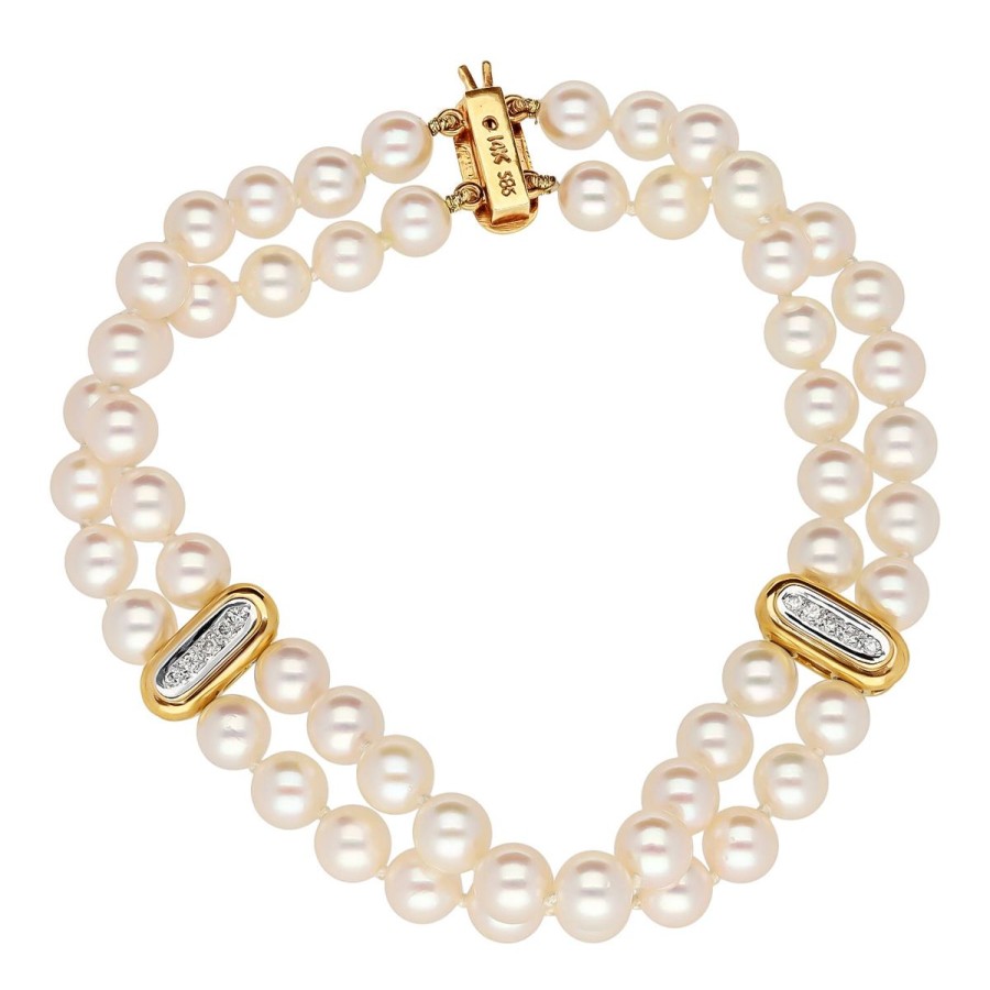 Gem Shopping Cut By Ben Akoya Pearl And Diamond Bracelet In 14K | Pearl