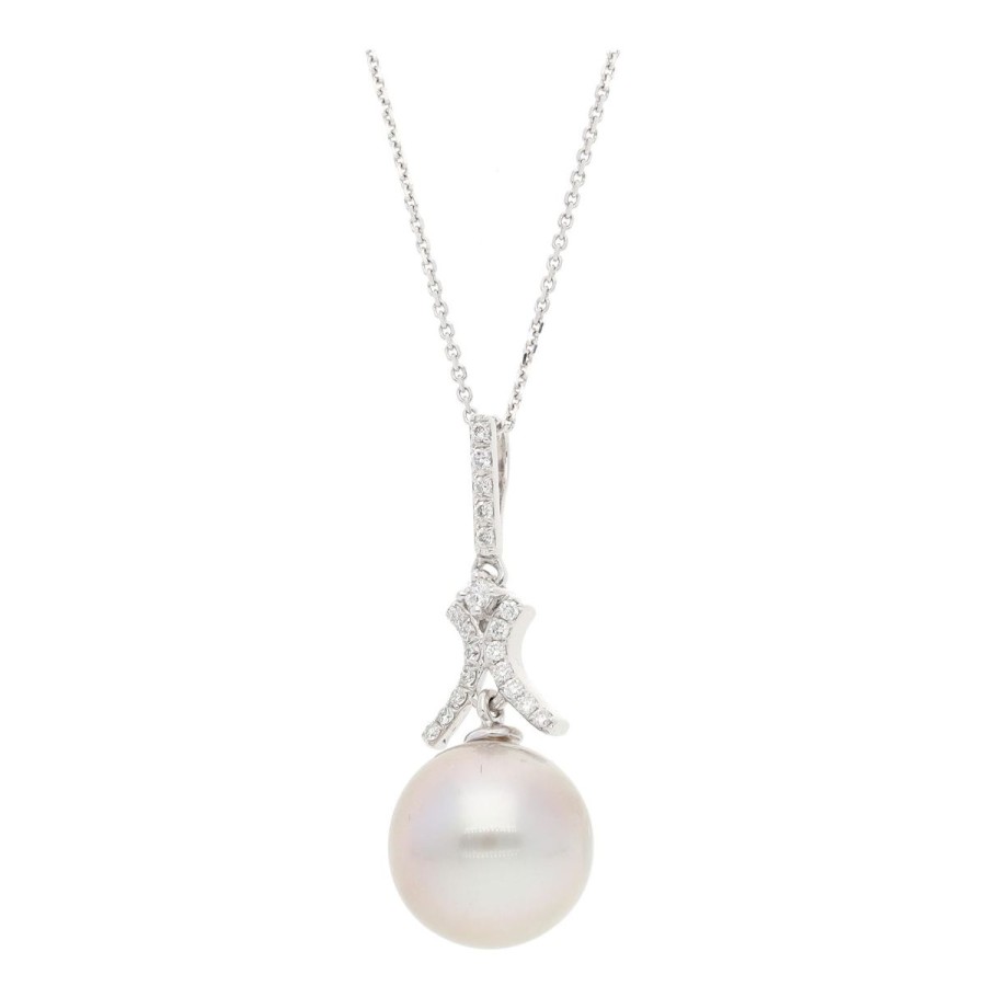 Gem Shopping Cut By Ben South Sea Cultured Pearl And Diamond Pendant In 18K White Gold | Pearl