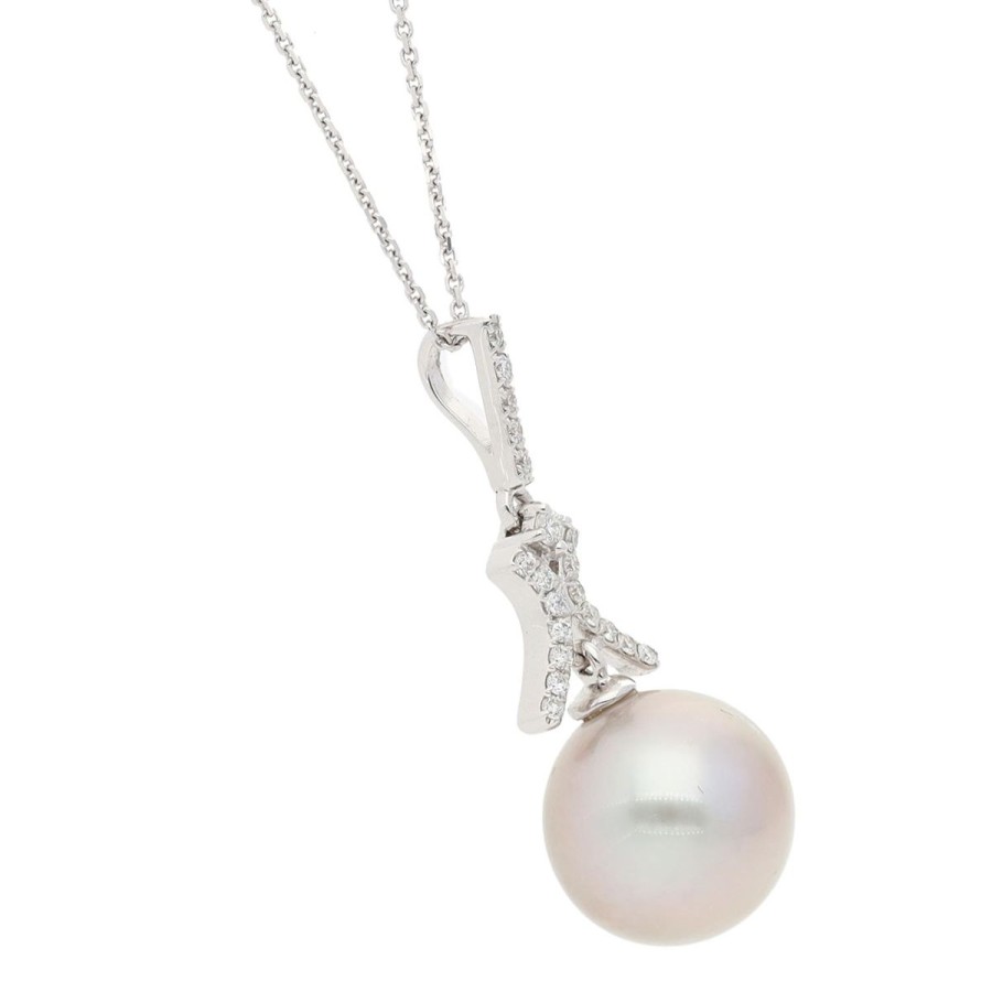 Gem Shopping Cut By Ben South Sea Cultured Pearl And Diamond Pendant In 18K White Gold | Pearl