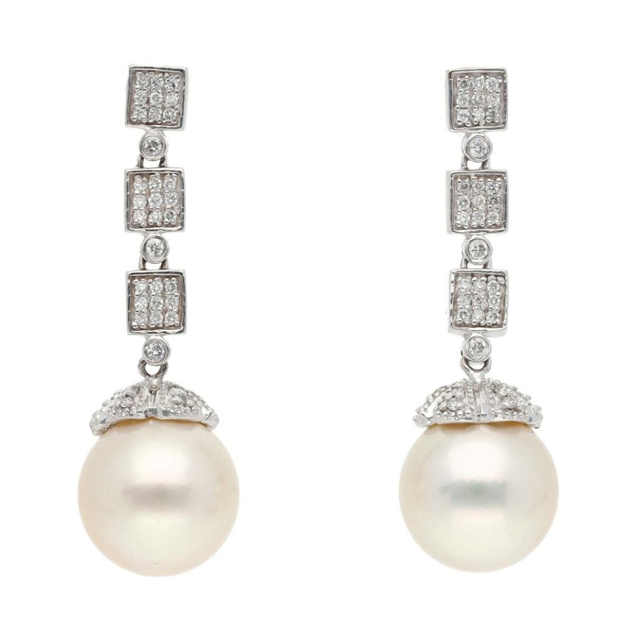 Gem Shopping Effy South Sea Pearl And Diamond Dangle Earrings In 14K White Gold | Pearl