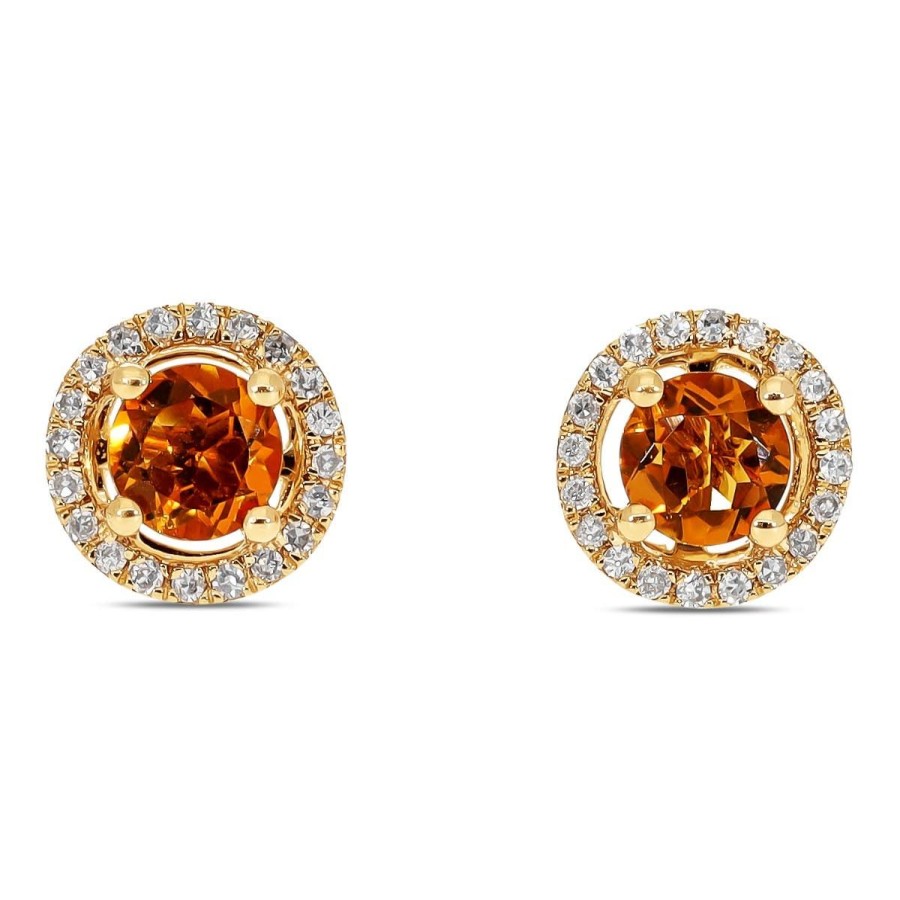 Gem Shopping Lali Jewels Citrine And Diamond Stud Earrings In 14K Yellow Gold | Citrine