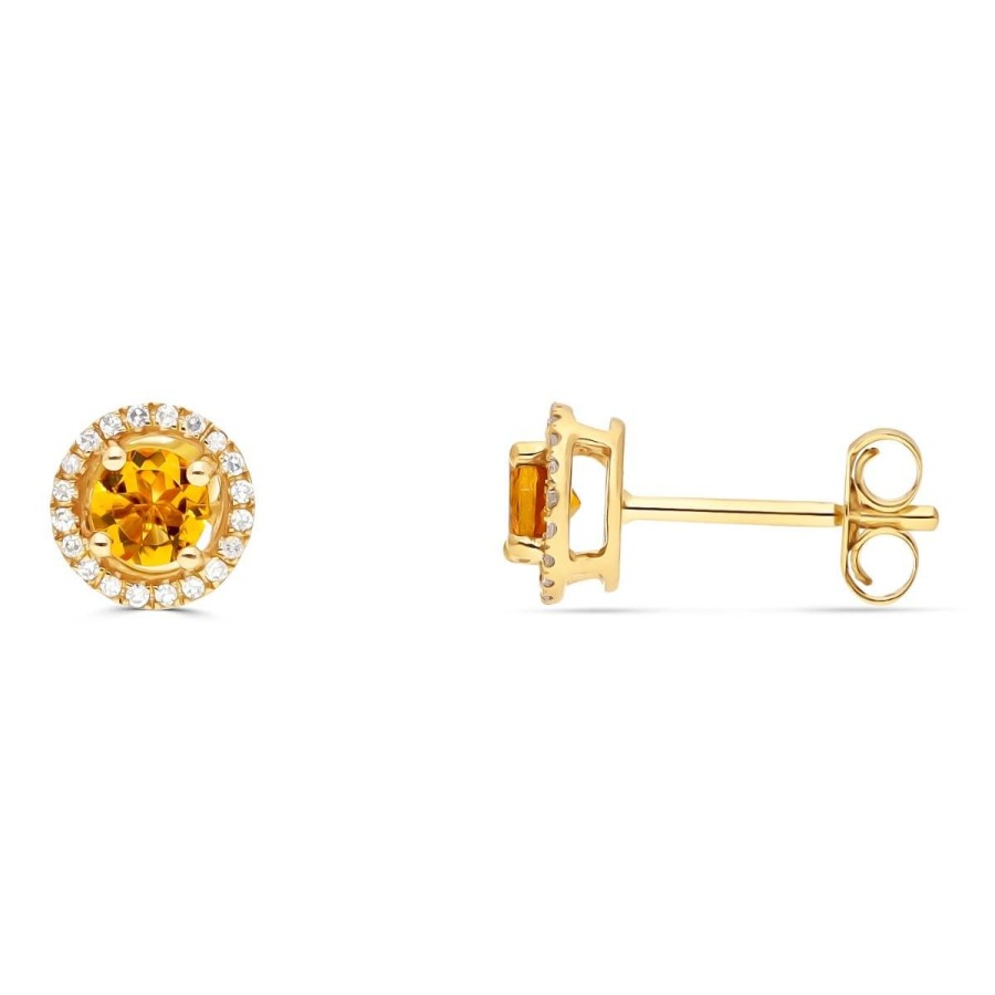 Gem Shopping Lali Jewels Citrine And Diamond Stud Earrings In 14K Yellow Gold | Citrine