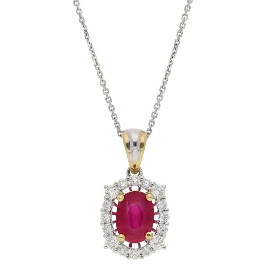 Gem Shopping Ruby And Diamond Pendant In 18K 2 Tone Gold | Ruby