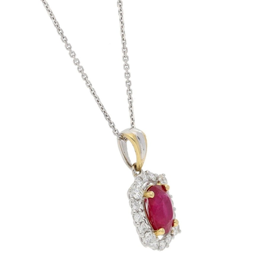 Gem Shopping Ruby And Diamond Pendant In 18K 2 Tone Gold | Ruby