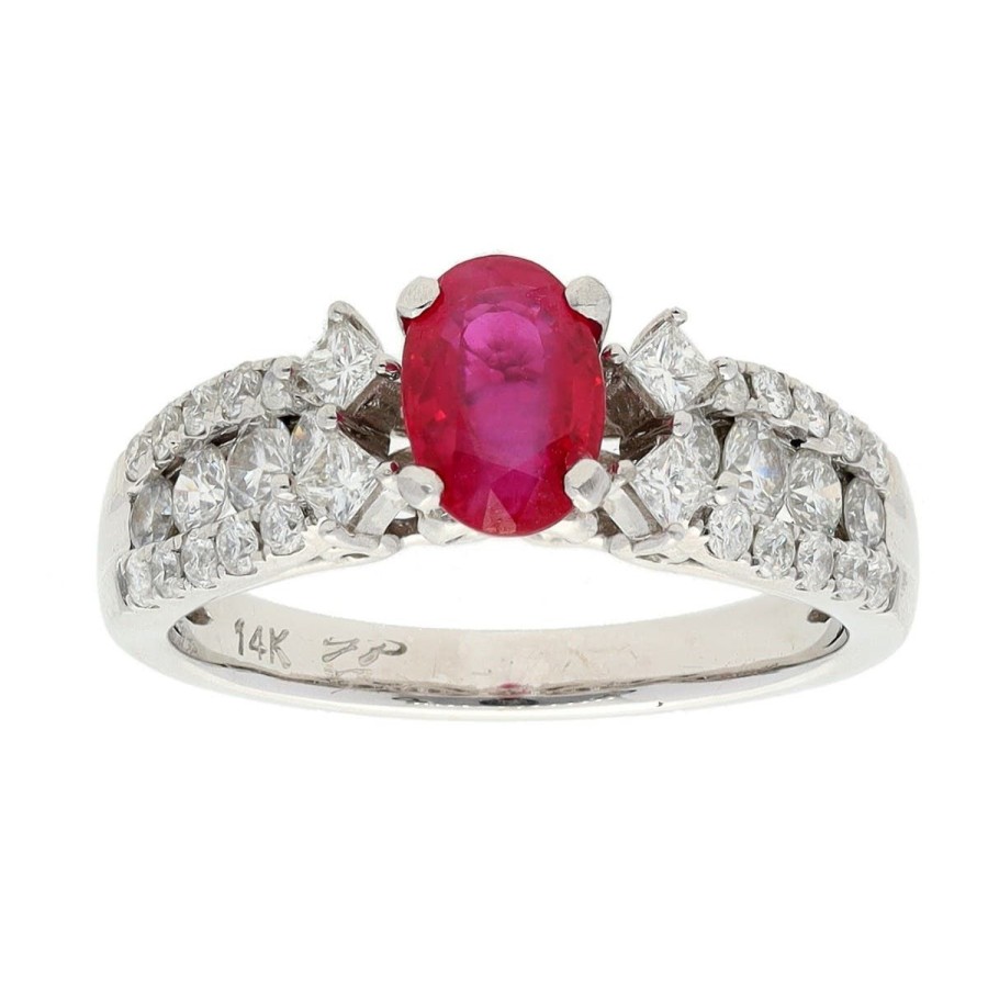 Gem Shopping Ruby And Diamond Cluster Ring In 14K White Gold | Ruby