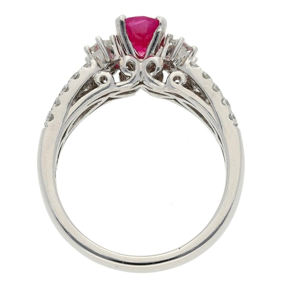 Gem Shopping Ruby And Diamond Cluster Ring In 14K White Gold | Ruby