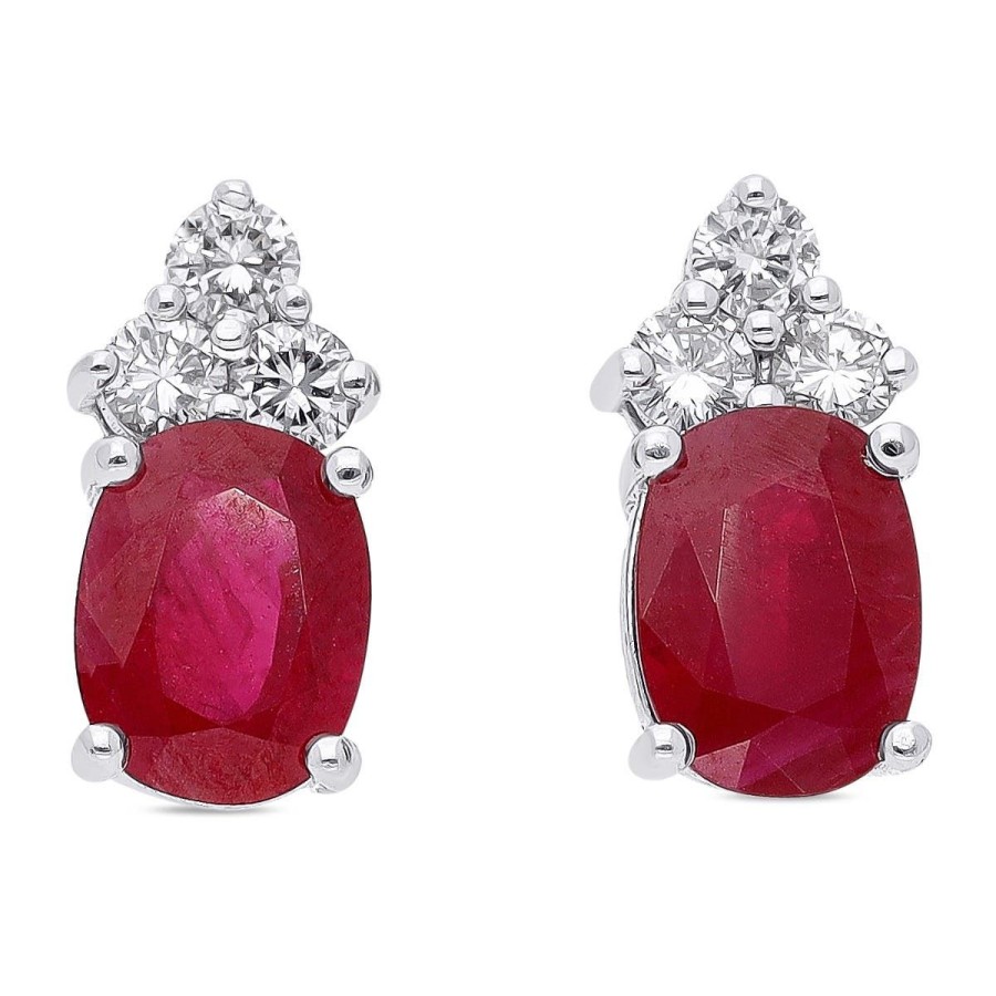 Gem Shopping Ruby And Diamond Stud Earrings In 18K White Gold | Ruby