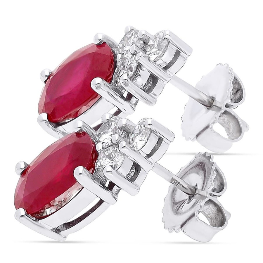 Gem Shopping Ruby And Diamond Stud Earrings In 18K White Gold | Ruby