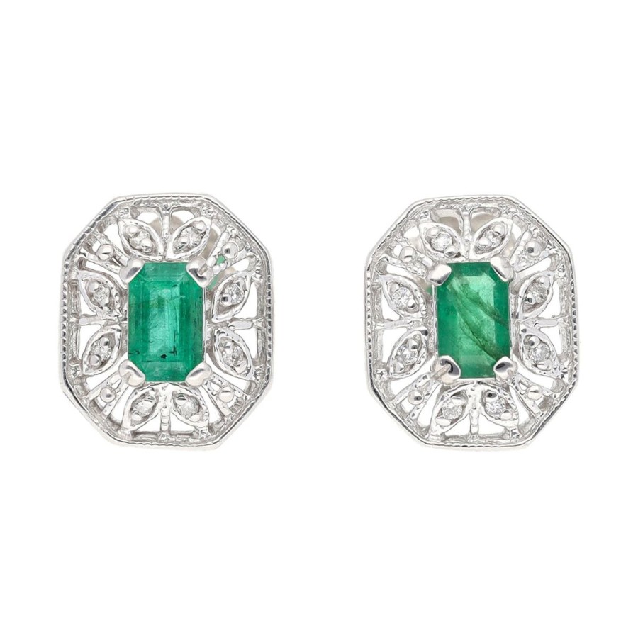 Gem Shopping Effy Emerald And Diamond Stud Earrings In 14K | Emerald