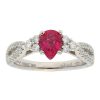 Gem Shopping Pear Ruby And Diamond Ring In 14K White Gold | Ruby