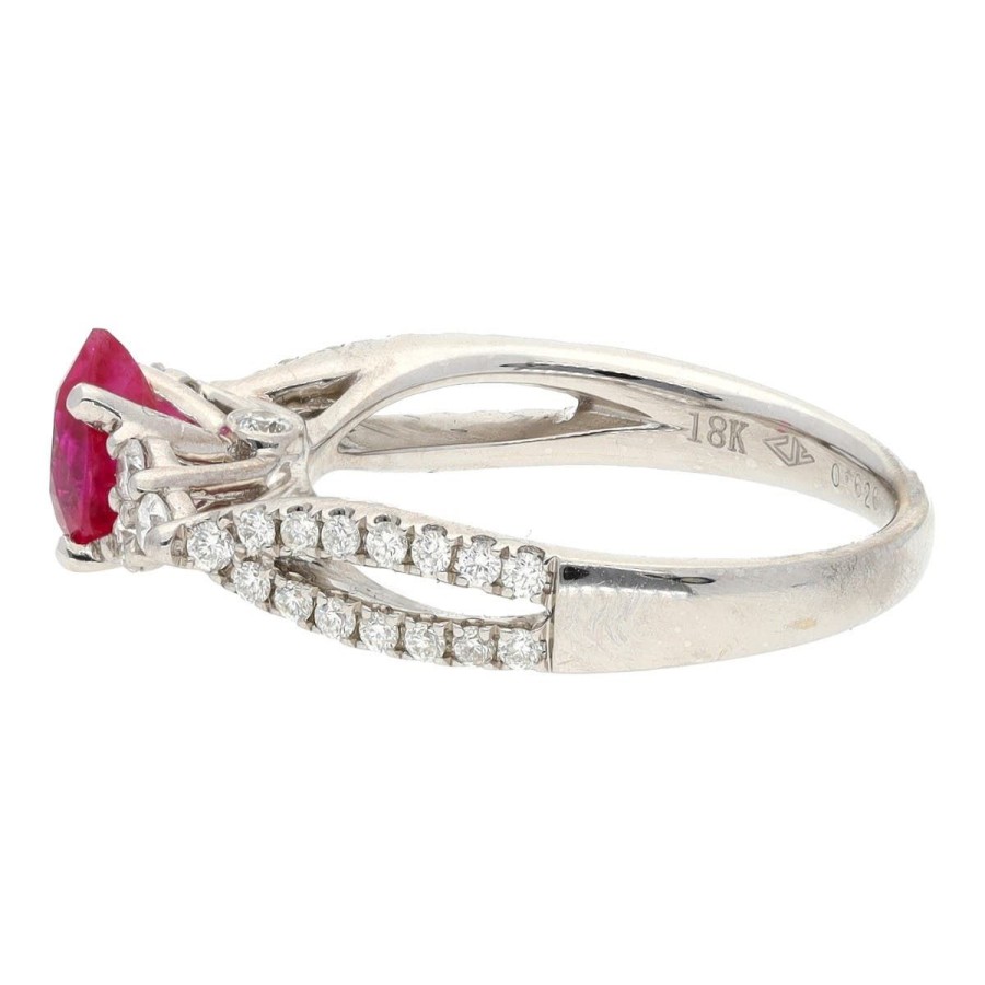 Gem Shopping Pear Ruby And Diamond Ring In 14K White Gold | Ruby