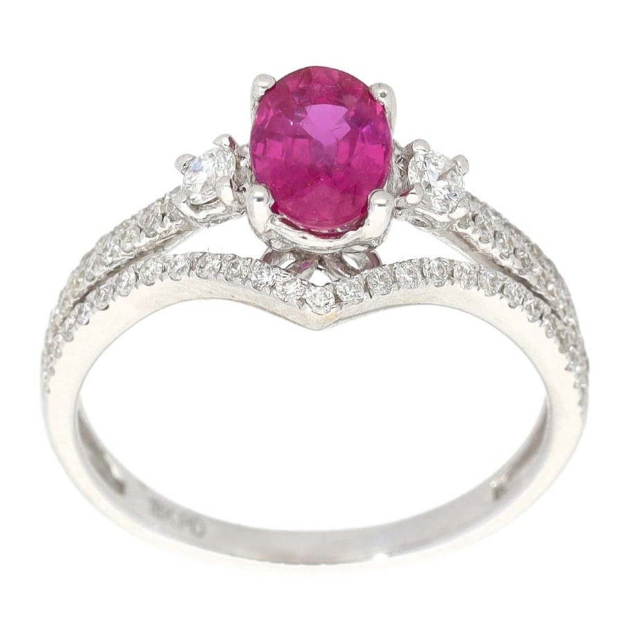 Gem Shopping Oval Ruby And Diamond Ring In 18K White Gold | Ruby