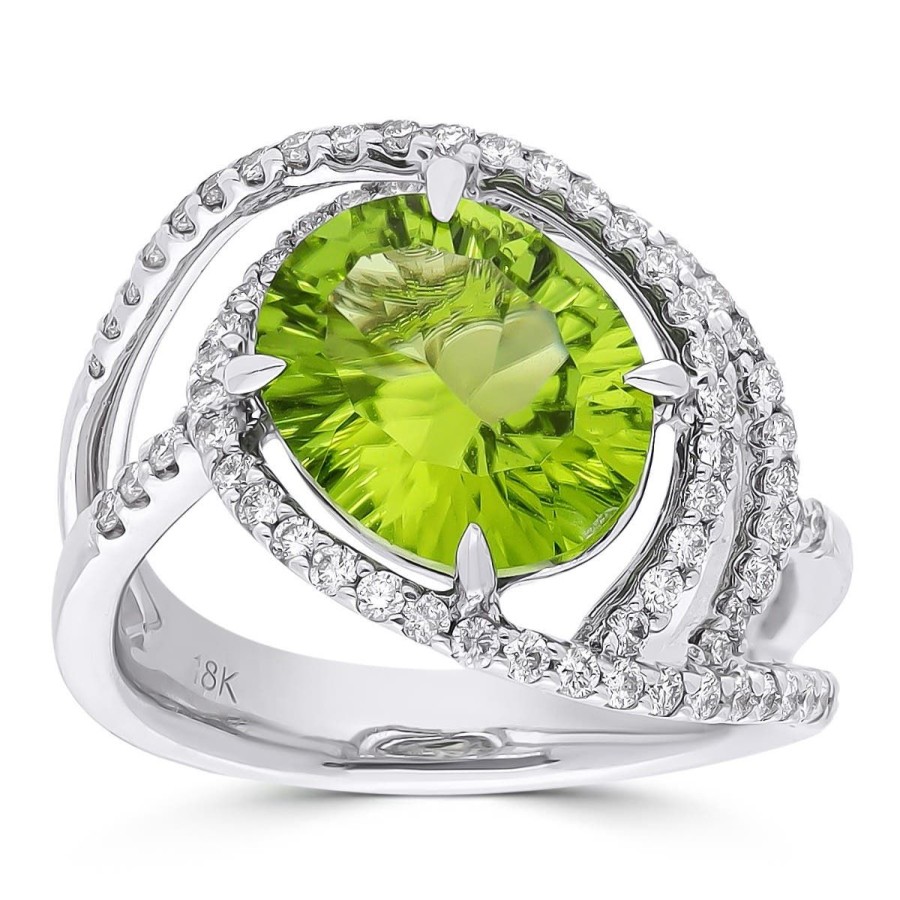 Gem Shopping Cut By Ben Pakistani Peridot And Diamond Ring In 14K White Gold | Peridot