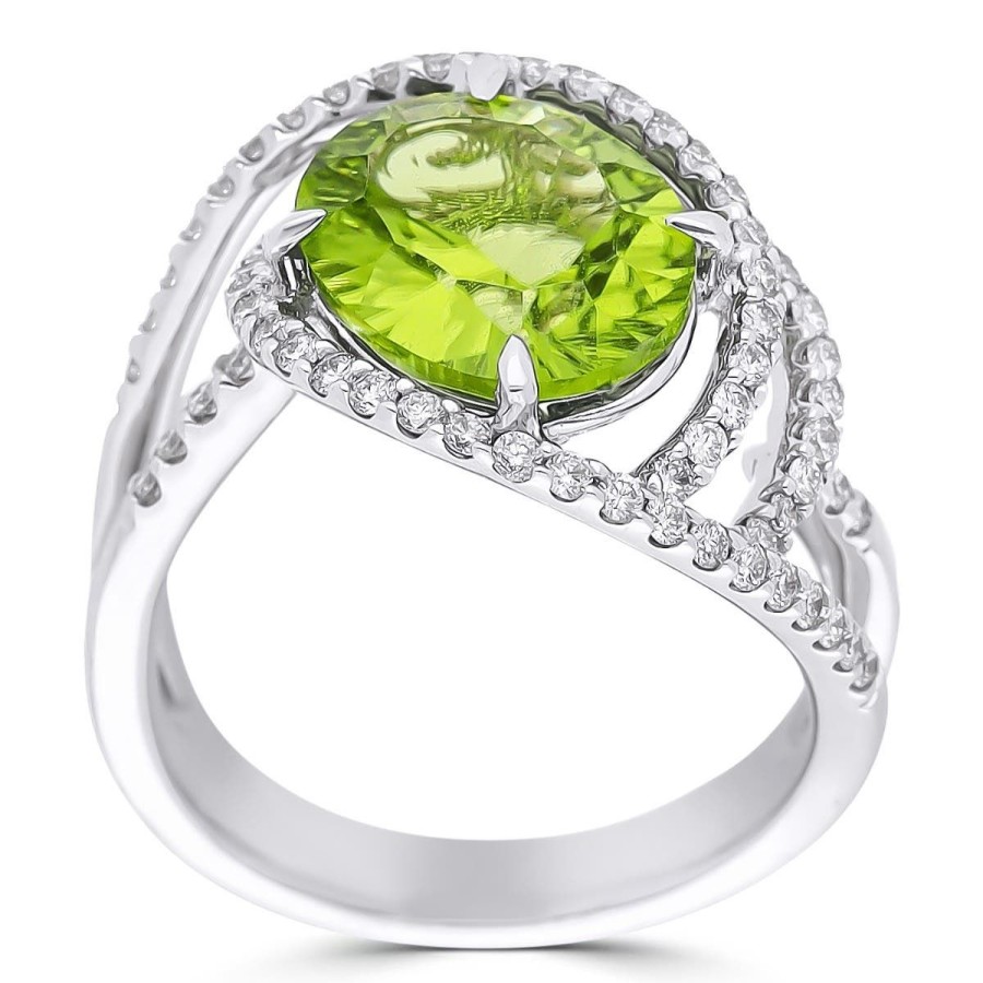 Gem Shopping Cut By Ben Pakistani Peridot And Diamond Ring In 14K White Gold | Peridot