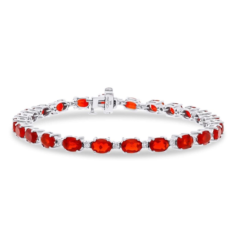 Gem Shopping Fire Opal And Diamond Bracelet In 14K White Gold | Fire Opal