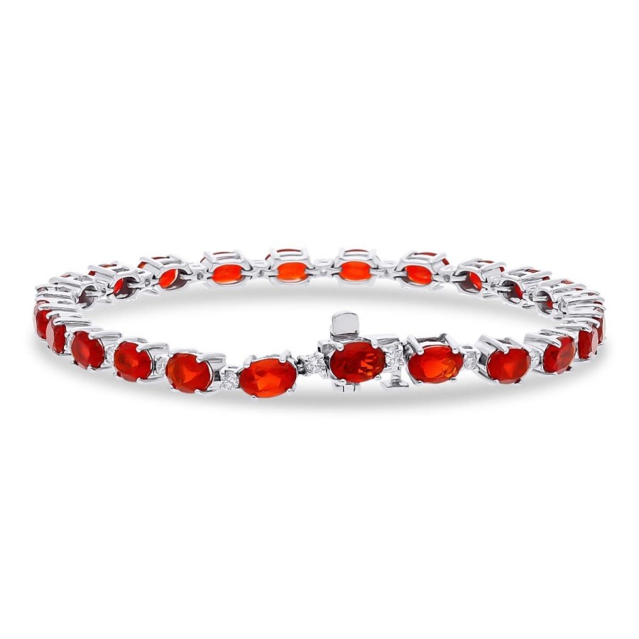 Gem Shopping Fire Opal And Diamond Bracelet In 14K White Gold | Fire Opal