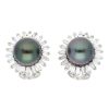 Gem Shopping Effy Tahitian Pearl And Diamond Star Halo Stud Earrings In 14K White Gold | Pearl